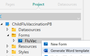 Picture showing the Generate Word Template Option. 